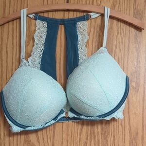 PINK Victoria's Secret Teal and White Lace Bra